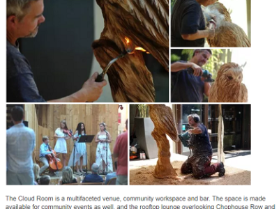 Tomas Vrba creates detailed wood carvings with a chainsaw at the Chophouse Row event.