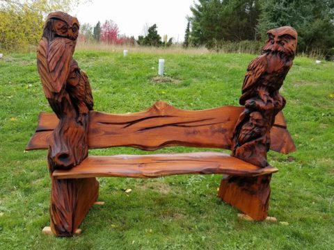 chainsaw-carving-owl-bench-for-sale